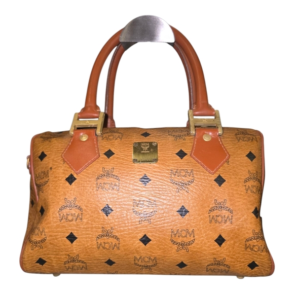 MCM Handbags - MCM Vintage Monogram Logo Visetos Boston Bag Tan Leather PVC Handbag, WI…